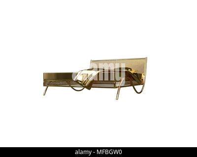 3D rendering di una golden bed isolato su uno sfondo bianco Foto Stock