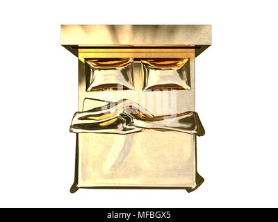 3D rendering di una golden bed isolato su uno sfondo bianco Foto Stock