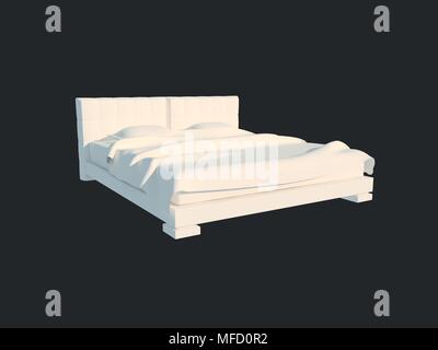 3D rendering di un letto bianco isolato su un nero scuro dello sfondo Foto Stock