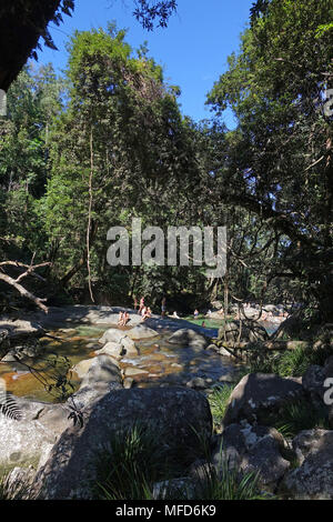 Josephine cade una chiara oasi di montagna utilizzato fo piscina fuori Cairns Queensland Australia Foto Stock