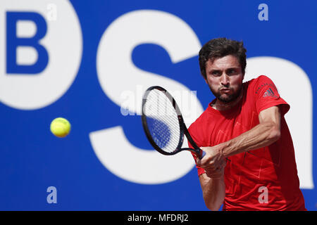 Barcelona, Barcelona, Spagna. Xxv Aprile, 2018. Xxv Aprile 2018. Barcellona, Spagna; Banc Sabadell Barcelona Open Tennis Tournament; Kei Nishikori durante il round 2 del torneo Credito: Eric Alonso/ZUMA filo/Alamy Live News Foto Stock