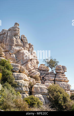 Le formazioni rocciose di calcare, El Torcal Riserva Naturale, Torcal de Antequera, provincia di Malaga, Andalusia, Spagna Foto Stock