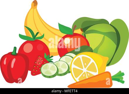 Illustrazione Vettoriale di frutta e verdura Illustrazione Vettoriale