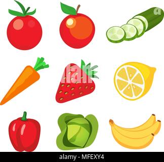 Le icone di frutta e verdura Illustrazione Vettoriale