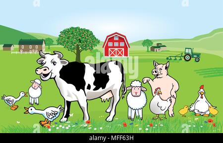 Gli animali della fattoria illustrazione. Funny cartoon Illustrazione Vettoriale