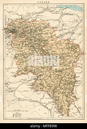 Mappa della contea di Lanark, Scozia, 1870s. Stampa Litografia a colori Foto Stock