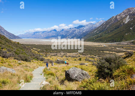 New Zealand South Island Mount Cook National Park Boardwalk percorso verso il ghiacciaio tasman nuova zelanda sud isola nuova zelanda Foto Stock