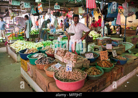 Vista orizzontale del quotidiano di frutta e verdura in mercato, Kandy, Sri Lanka. Foto Stock