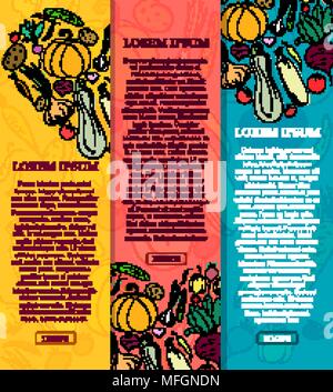 Set di banner con verdura con un posto per il vostro testo. Disegnate a mano. Illustrazione Vettoriale Illustrazione Vettoriale