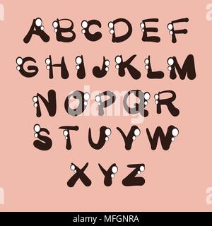 Disegnata a mano cartoon font con elementi decorativi su uno sfondo di colore rosa. Illustrazione Vettoriale Illustrazione Vettoriale