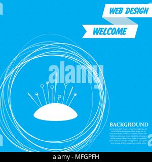 Ago di cucitura icona su uno sfondo blu con abstract cerchi intorno e il luogo per il vostro testo. Illustrazione Vettoriale Illustrazione Vettoriale