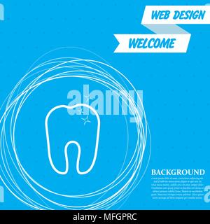 Icona di dente su uno sfondo blu con abstract cerchi intorno e il luogo per il vostro testo. Illustrazione Vettoriale Illustrazione Vettoriale