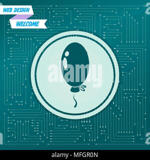 Icona del palloncino su uno sfondo verde, con frecce in direzioni diverse. Appare sulla scheda elettronica. Illustrazione Vettoriale Illustrazione Vettoriale