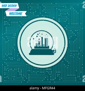 Icona di fabbrica su uno sfondo verde, con frecce in direzioni diverse. Appare sulla scheda elettronica. Illustrazione Vettoriale Illustrazione Vettoriale