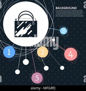 Shopping bag icona con lo sfondo per il punto e con stile ed infografico. Illustrazione Vettoriale Illustrazione Vettoriale