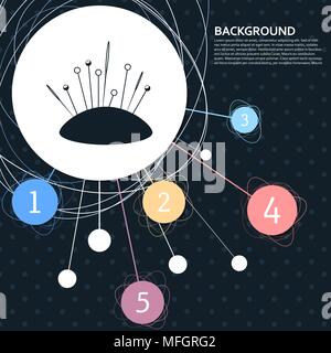 Ago di cucitura icona con lo sfondo per il punto e con stile ed infografico. Illustrazione Vettoriale Illustrazione Vettoriale