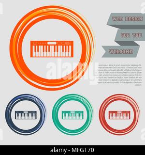 Icona del sintetizzatore sul rosso, blu, verde, arancione pulsanti per il tuo sito web e design con uno spazio di testo. Illustrazione Vettoriale Illustrazione Vettoriale