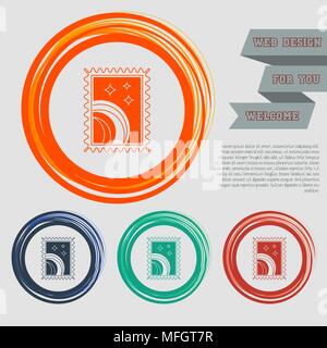 Francobollo icona sul rosso, blu, verde, arancione pulsanti per il tuo sito web e design con uno spazio di testo. Illustrazione Vettoriale Illustrazione Vettoriale
