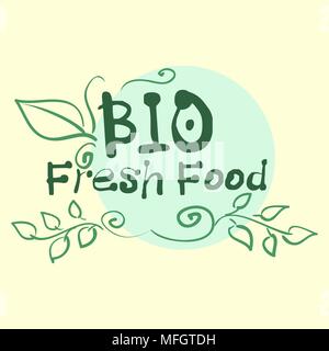 Etichetta del piatto di raccolta 100 del prodotto organico e di qualità premium alimenti naturali elementi di badge. Isolato su sfondo bianco. Design piatto moderno stile c Illustrazione Vettoriale