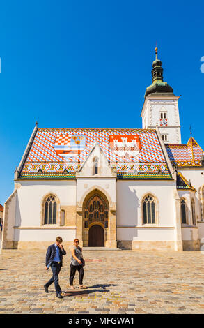 La chiesa di san Marco sulla piazza del mercato, quartiere governativo, Città Alta, Zagabria, Croazia, Europa Foto Stock