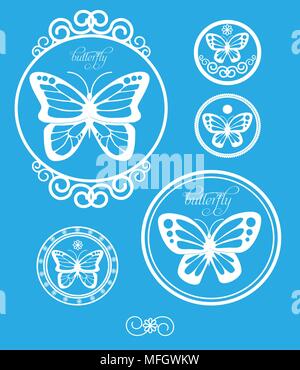 Set di vintage etichette a farfalla, emblemi ed elementi di design. Illustrazione Vettoriale Illustrazione Vettoriale