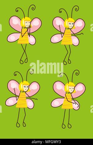 Set di cartoon farfalle con diverse emozioni. Illustrazione Vettoriale Illustrazione Vettoriale