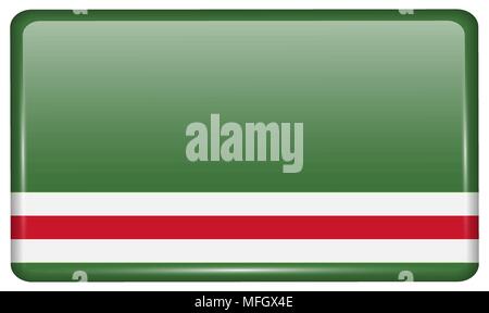 Le bandiere della Repubblica cecena di Ichkeria nella forma di un magnete sul frigo con riflessi di luce. Illustrazione Vettoriale Illustrazione Vettoriale