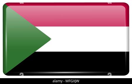 Le bandiere del Sudan nella forma di un magnete sul frigo con riflessi di luce. Illustrazione Vettoriale Illustrazione Vettoriale
