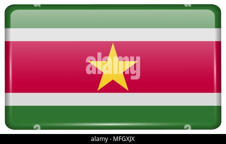 Bandiere di Suridame nella forma di un magnete sul frigo con riflessi di luce. Illustrazione Vettoriale Illustrazione Vettoriale