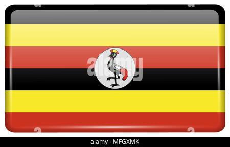 Bandiere di Uganda in forma di un magnete sul frigo con riflessi di luce. Illustrazione Vettoriale Illustrazione Vettoriale