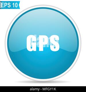 Gps lucida blu round icona vettoriale in formato eps 10. Modificabile design moderno pulsante internet su sfondo bianco. Illustrazione Vettoriale