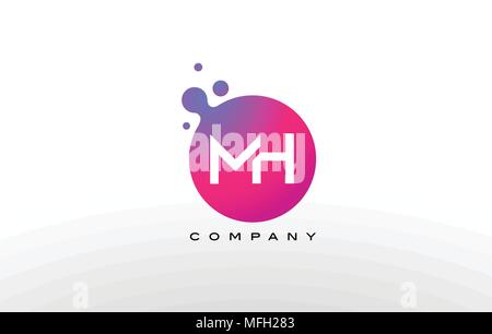 MH Lettera punti Logo Design Creative con bolle alla moda e viola i colori Magenta. Illustrazione Vettoriale