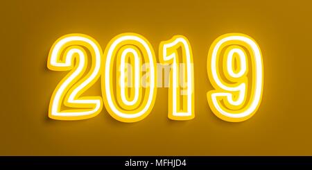 Nuovo anno 2019, in stile vintage con giallo cifre bianche su sfondo marrone. 3d illustrazione Foto Stock