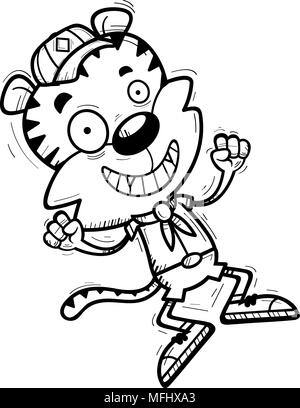 Un cartoon illustrazione di una tigre maschio scout jumping. Illustrazione Vettoriale