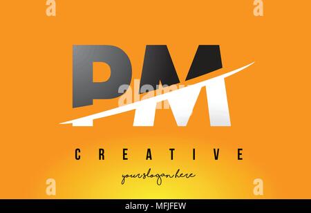 PM P L Lettera Logo moderno design con Swoosh il taglio del Centro lettere e sfondo giallo. Illustrazione Vettoriale