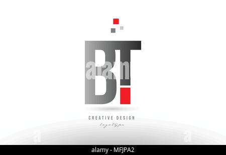 Grigio Rosso lettere dell'alfabeto bt b t combinazione di logo design adatto per una società o business Illustrazione Vettoriale