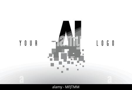 AI A I Pixel Logo Lettera con Digital Shattered quadrati neri. Creative lettere illustrazione vettoriale. Illustrazione Vettoriale