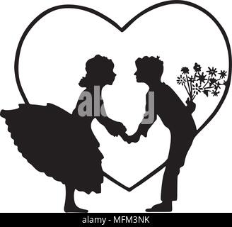 Gli amanti di cuore Silhouette - retrò illustrazione clipart Illustrazione Vettoriale