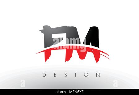 FM F M spazzola lettere Logo Design con colore rosso e nero i colori e il pennello lettera concetto. Illustrazione Vettoriale