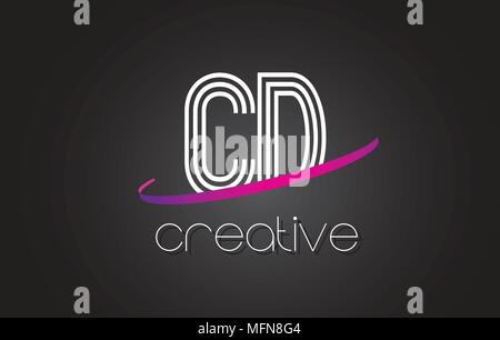 CD C D Logo Lettera con linee di progettazione e Viola Swoosh lettere vettore illustrazione. Illustrazione Vettoriale