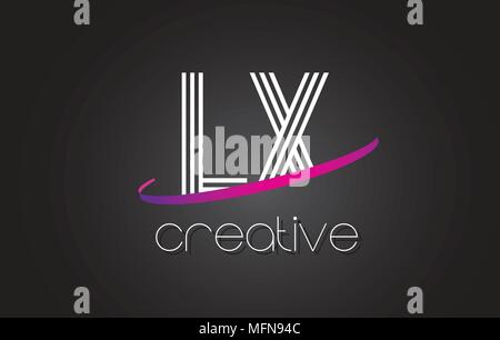 LX L X Lettera Logo con le linee di progettazione e Viola Swoosh lettere vettore illustrazione. Illustrazione Vettoriale