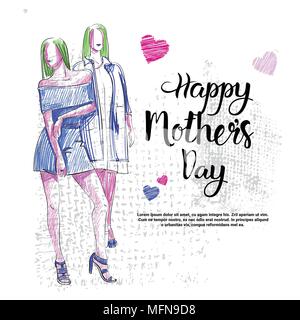 Felice Festa della Mamma disegnati a mano sfondo Poster Holiday Greeting Card Design Illustrazione Vettoriale