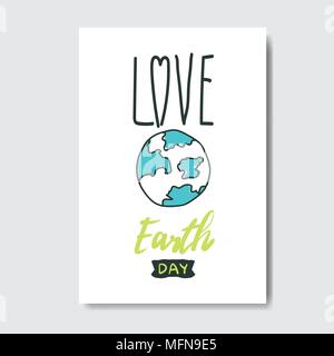 Amore per la Giornata della Terra Greeting Card salvare il pianeta vacanze il concetto di evento Illustrazione Vettoriale