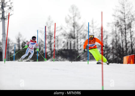 PyeongChang 2018 18 marzo . Slalom speciale femminile. I giochi paraolimpici invernali. Foto Stock