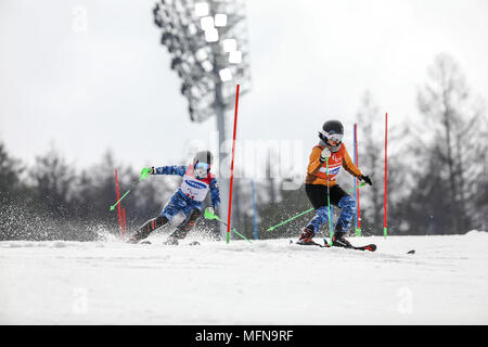 PyeongChang 2018 18 marzo . Slalom speciale femminile. I giochi paraolimpici invernali. Foto Stock