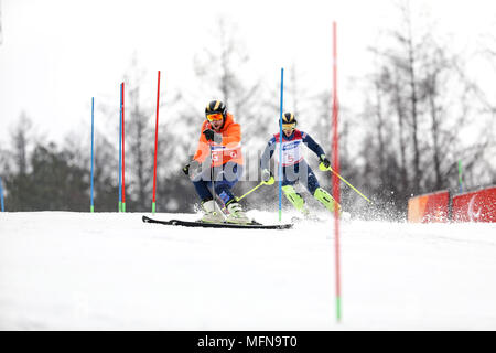 PyeongChang 2018 18 marzo . Slalom speciale femminile. Team - GB Foto Stock