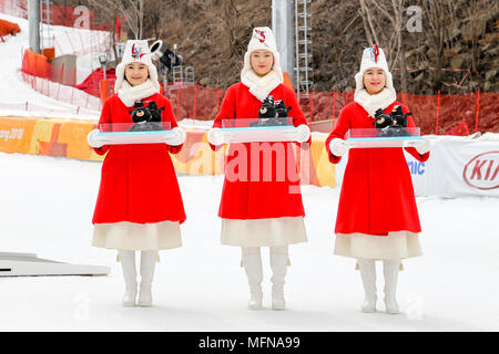 PyeongChang 2018 18 marzo . Slalom speciale femminile. vincitore cerimonia Foto Stock