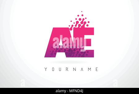 AE UNA LETTERA D Logo con lettere rosa e viola e particelle di colore punti Design. Illustrazione Vettoriale