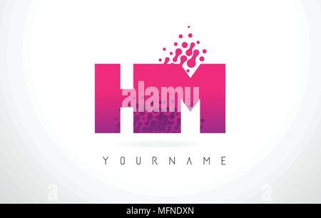 HM H M Lettera Logo con lettere rosa e viola e particelle di colore punti Design. Illustrazione Vettoriale