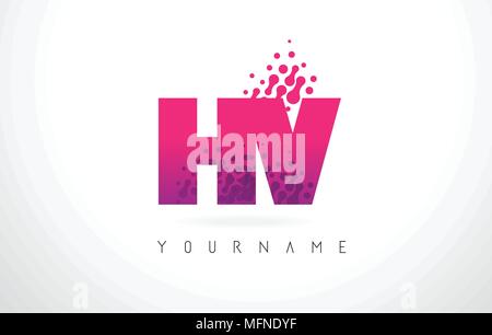 HV H V lettera Logo con lettere rosa e viola e particelle di colore punti Design. Illustrazione Vettoriale